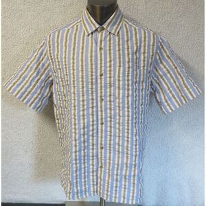 Mens The Territory Ahead Short Sleeve‎ Button Front Shirt L Cotton Seersucker